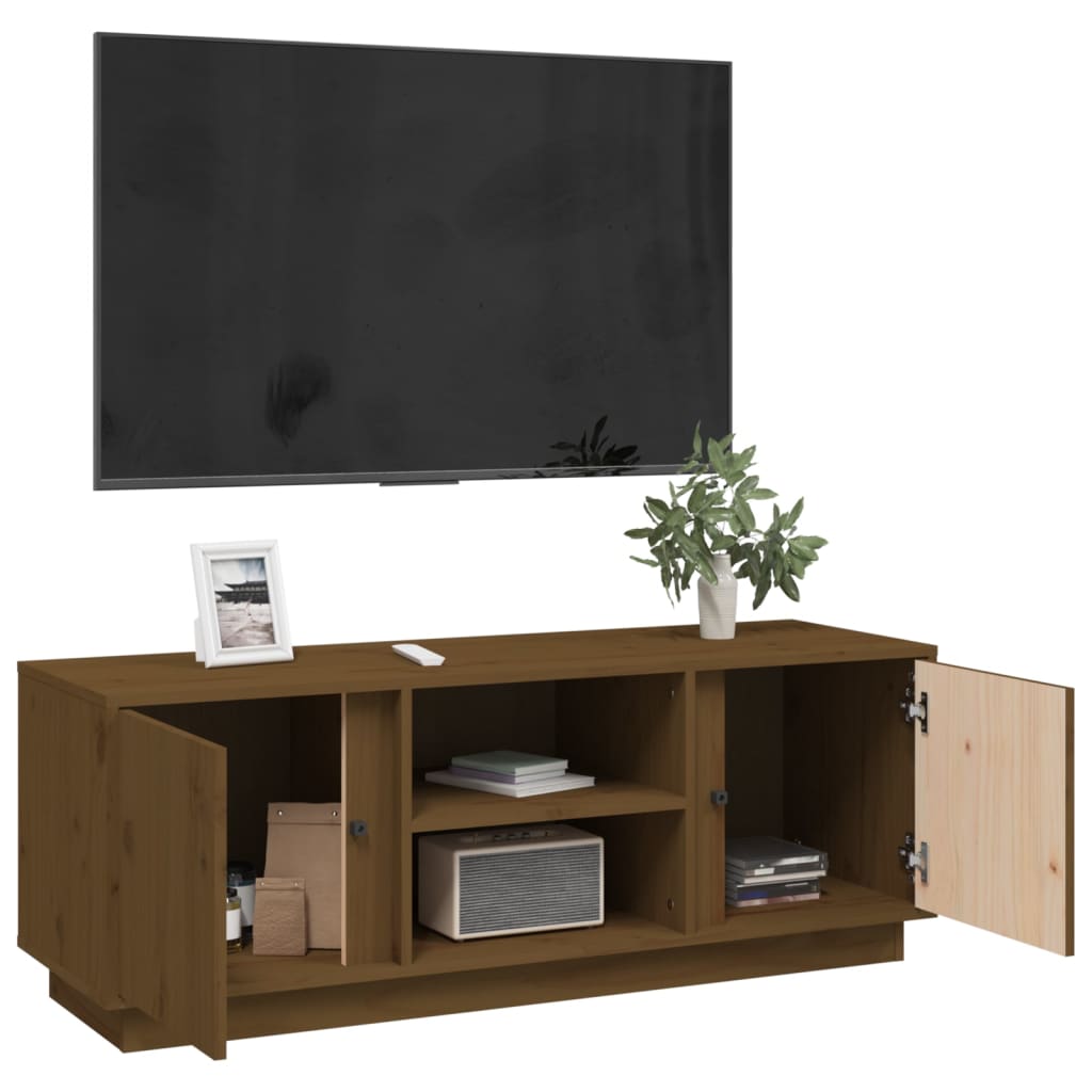 vidaXL Comodă TV, maro miere, 110x35x40,5 cm, lemn masiv de pin vidaXL Comodă TV, maro miere, 110x35x40,5 cm, lemn masiv de pin