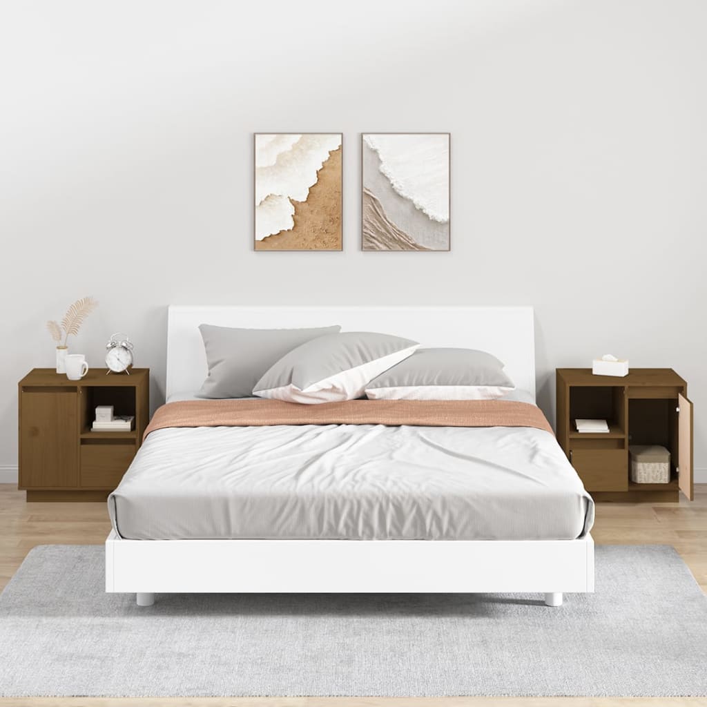 vidaXL Noptiere, 2 buc., maro miere, 50x34x50 cm, lemn masiv de pin vidaXL Noptiere, 2 buc., maro miere, 50x34x50 cm, lemn masiv de pin