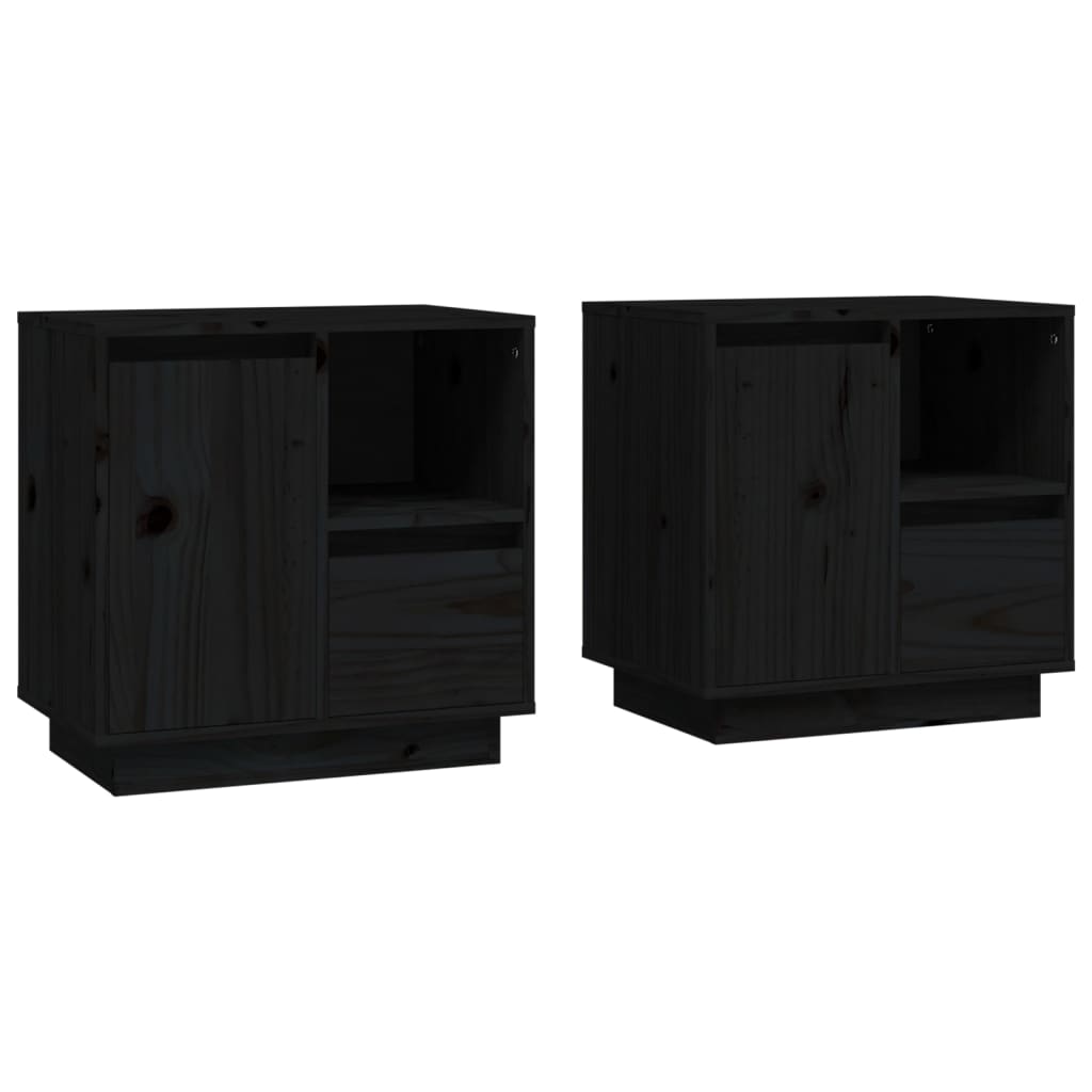 vidaXL Noptiere, 2 buc., negru, 50x34x50 cm, lemn masiv de pin