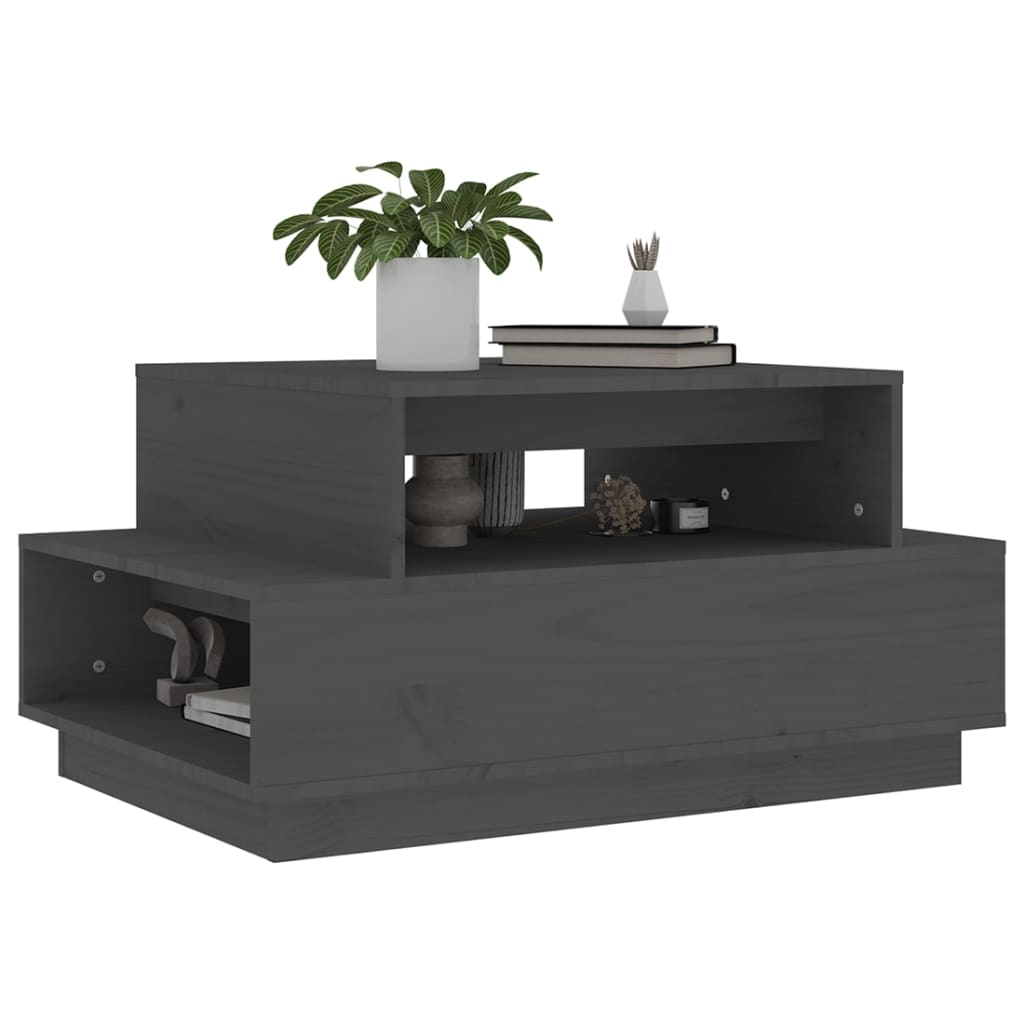 vidaXL Măsuță de cafea, gri, 80x55x40,5 cm, lemn masiv de pin vidaXL Măsuță de cafea, gri, 80x55x40,5 cm, lemn masiv de pin