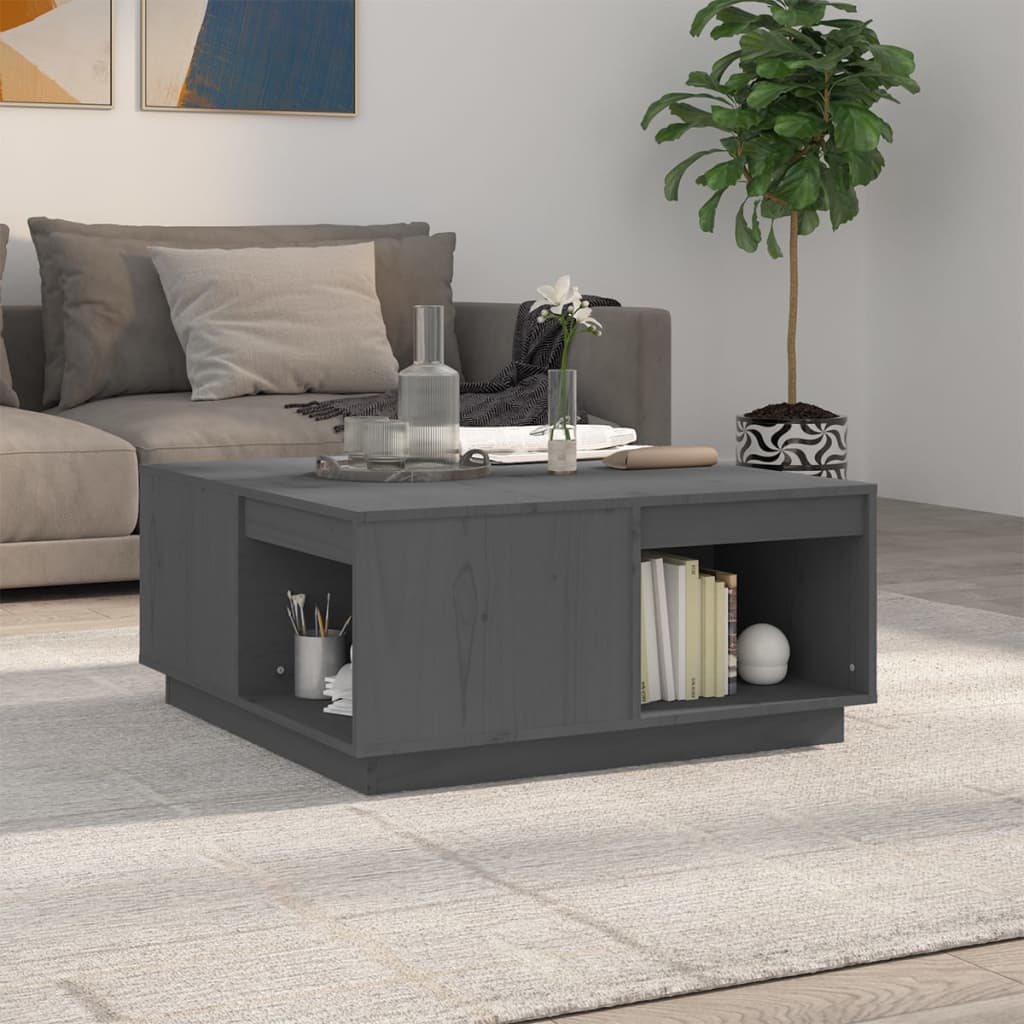 vidaXL Măsuță de cafea, gri, 80x81x36,5 cm, lemn masiv de pin vidaXL Măsuță de cafea, gri, 80x81x36,5 cm, lemn masiv de pin