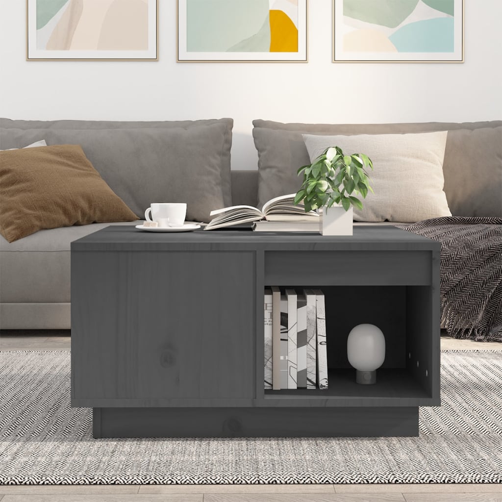 vidaXL Măsuță de cafea, gri, 60x61x32,5 cm, lemn masiv de pin vidaXL Măsuță de cafea, gri, 60x61x32,5 cm, lemn masiv de pin