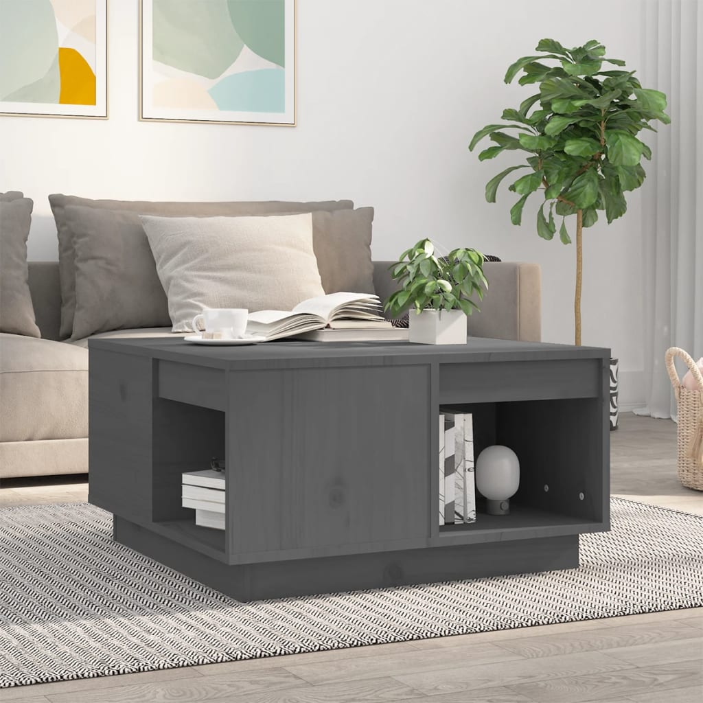 vidaXL Măsuță de cafea, gri, 60x61x32,5 cm, lemn masiv de pin vidaXL Măsuță de cafea, gri, 60x61x32,5 cm, lemn masiv de pin