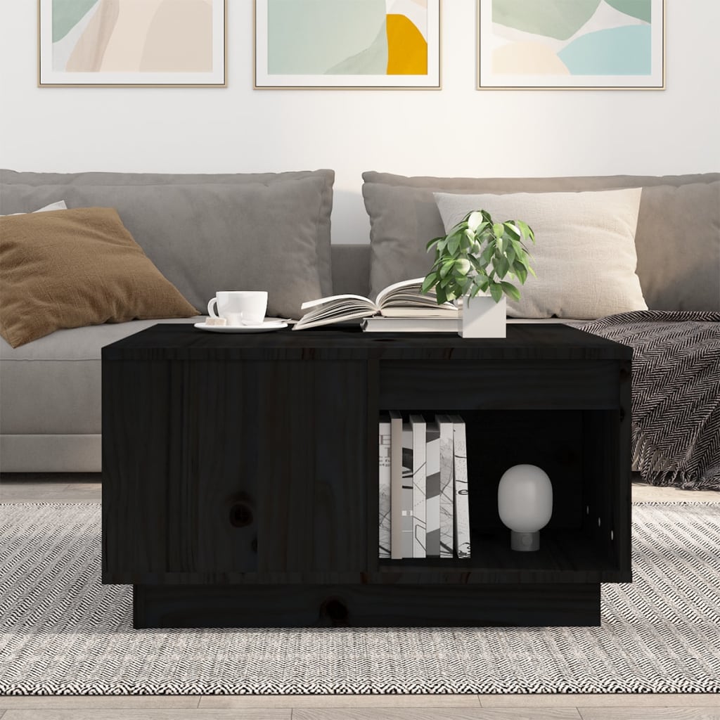 vidaXL Măsuță de cafea, negru, 60x61x32,5 cm, lemn masiv de pin vidaXL Măsuță de cafea, negru, 60x61x32,5 cm, lemn masiv de pin