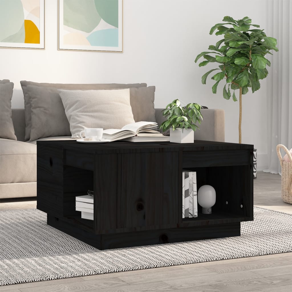 vidaXL Măsuță de cafea, negru, 60x61x32,5 cm, lemn masiv de pin vidaXL Măsuță de cafea, negru, 60x61x32,5 cm, lemn masiv de pin