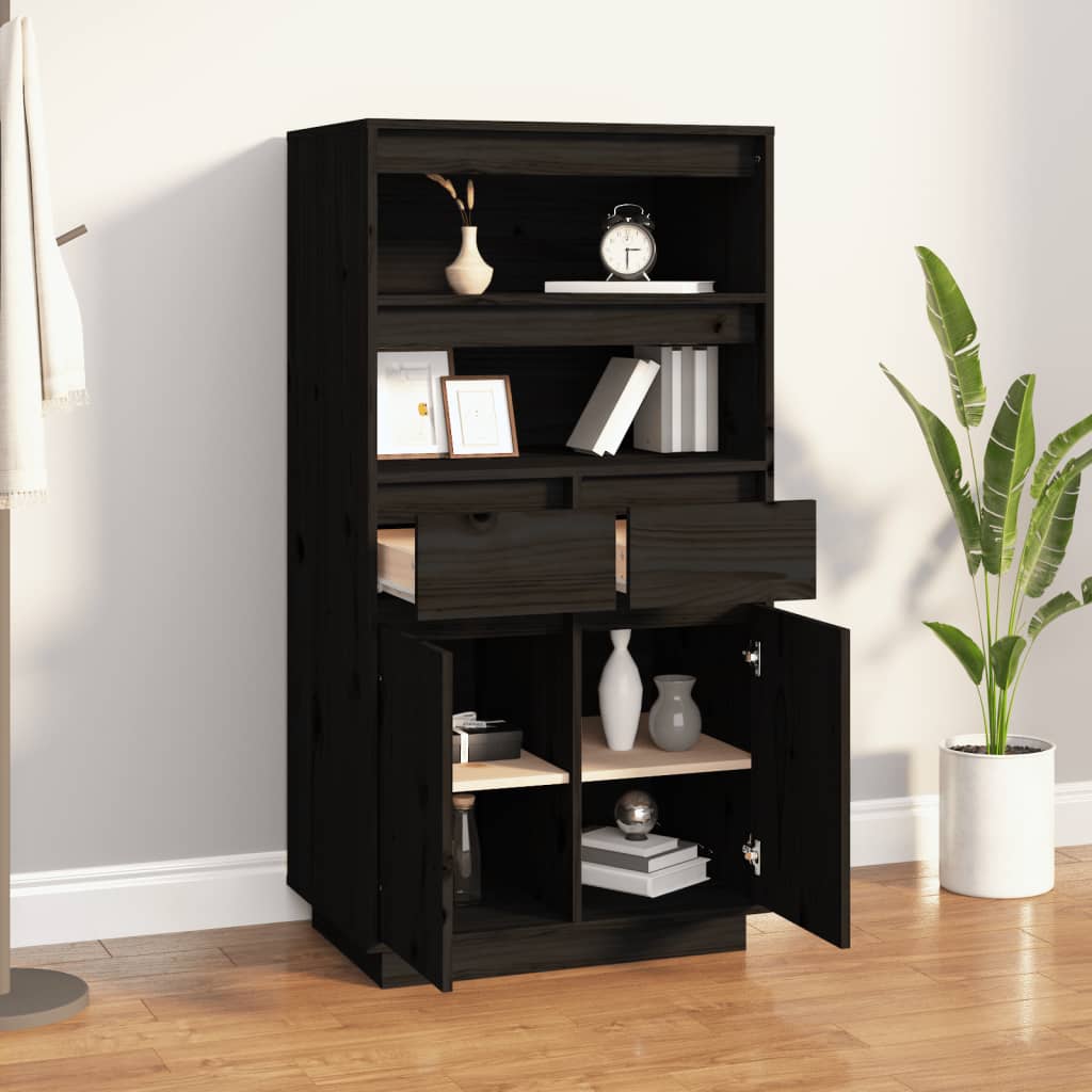 vidaXL Dulap înalt, negru, 60x40x116,5 cm, lemn masiv de pin