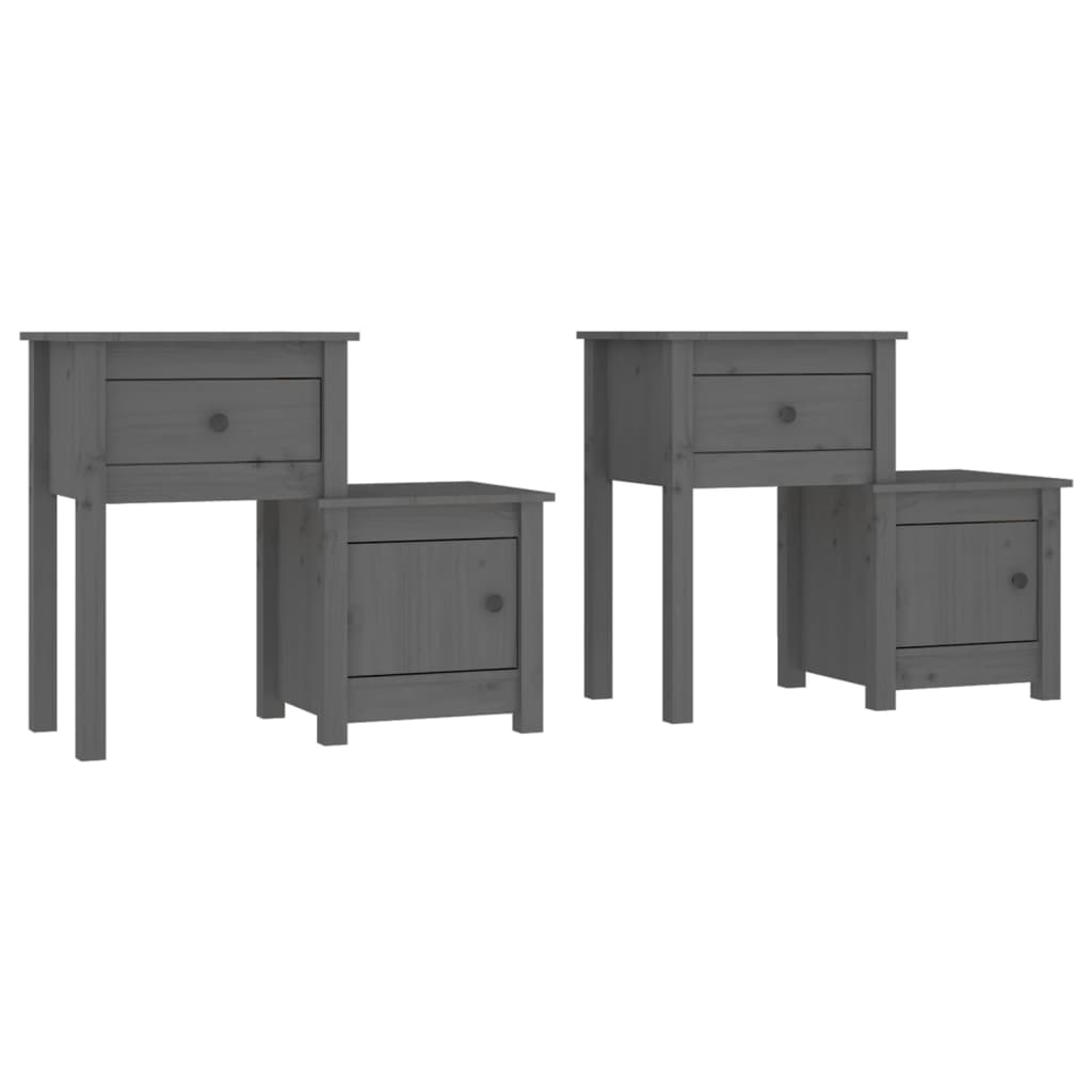 vidaXL Noptiere, 2 buc., gri, 79,5x38x65,5 cm, lemn masiv de pin vidaXL Noptiere, 2 buc., gri, 79,5x38x65,5 cm, lemn masiv de pin