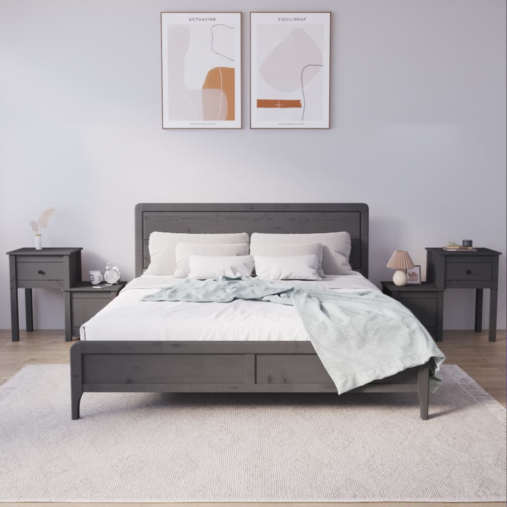 vidaXL Noptiere, 2 buc., gri, 79,5x38x65,5 cm, lemn masiv de pin vidaXL Noptiere, 2 buc., gri, 79,5x38x65,5 cm, lemn masiv de pin