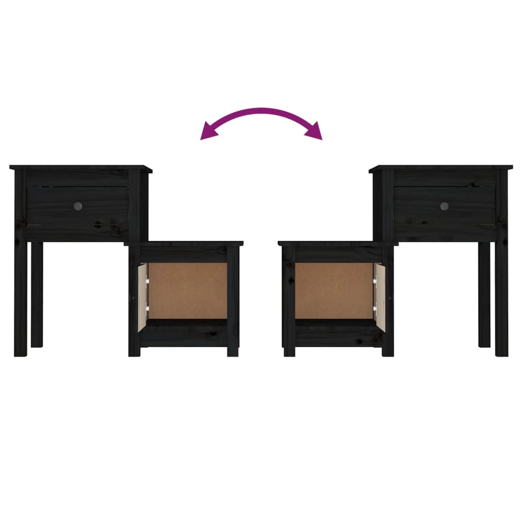 vidaXL Noptieră, negru, 79,5x38x65,5 cm, lemn masiv de pin