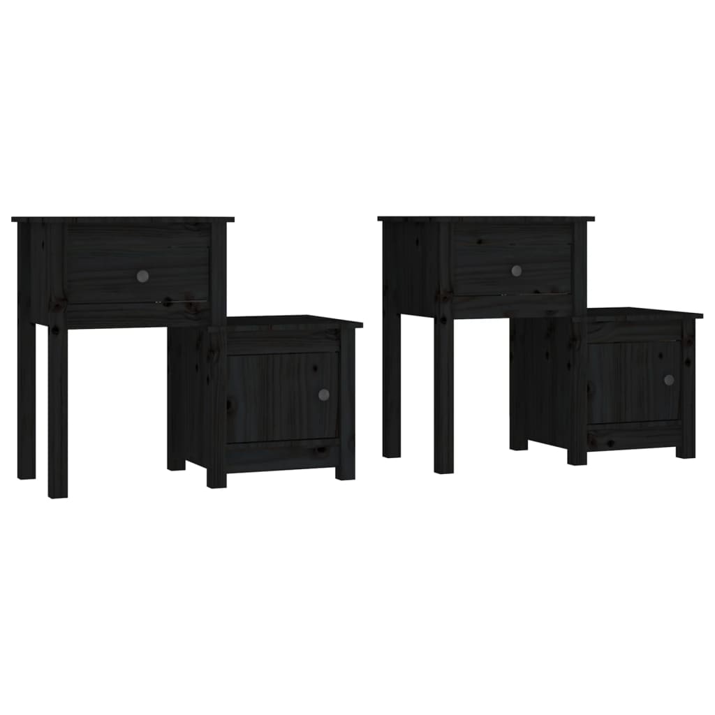 vidaXL Noptiere, 2 buc., negru, 79,5x38x65,5 cm, lemn masiv de pin