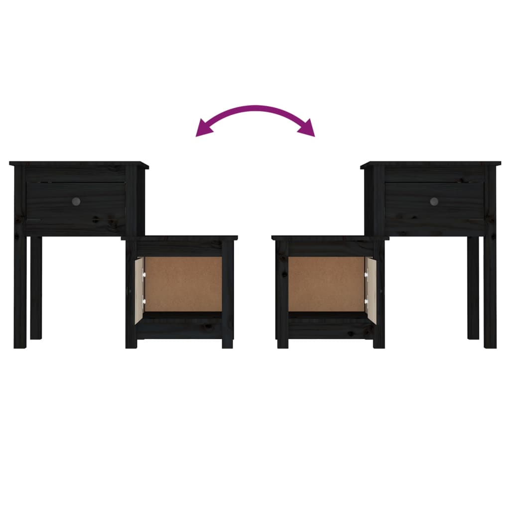 vidaXL Noptiere, 2 buc., negru, 79,5x38x65,5 cm, lemn masiv de pin