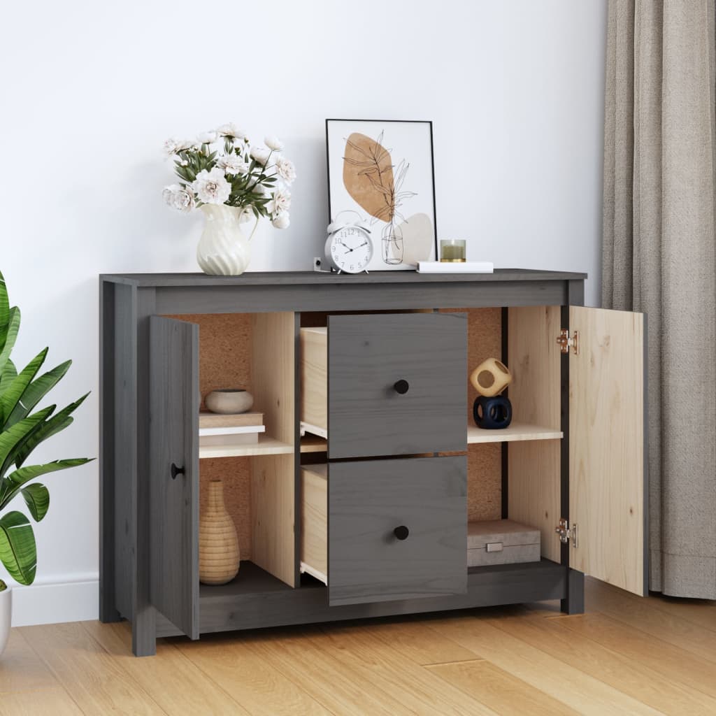 vidaXL Servantă, gri, 100x35x74 cm, lemn masiv de pin