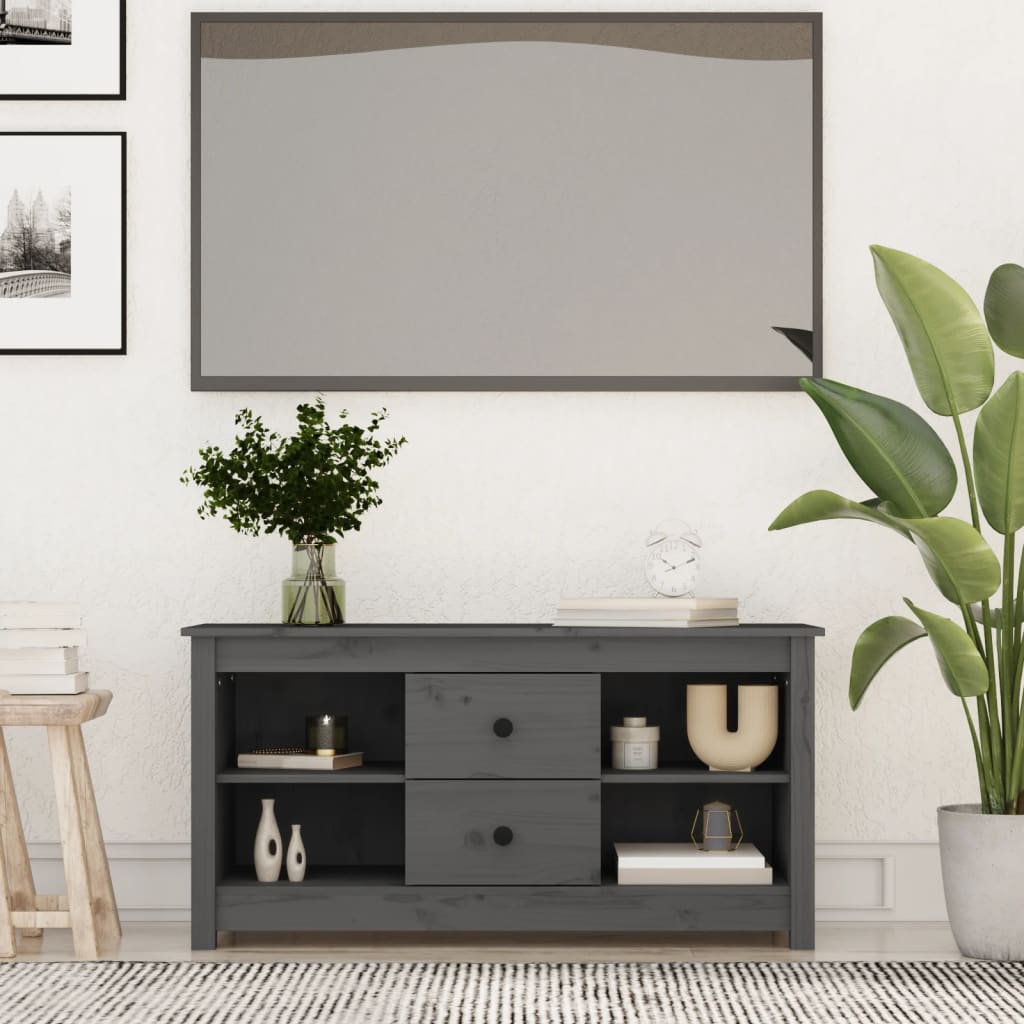 vidaXL Comodă TV, gri, 103x36,5x52 cm, lemn masiv de pin vidaXL Comodă TV, gri, 103x36,5x52 cm, lemn masiv de pin