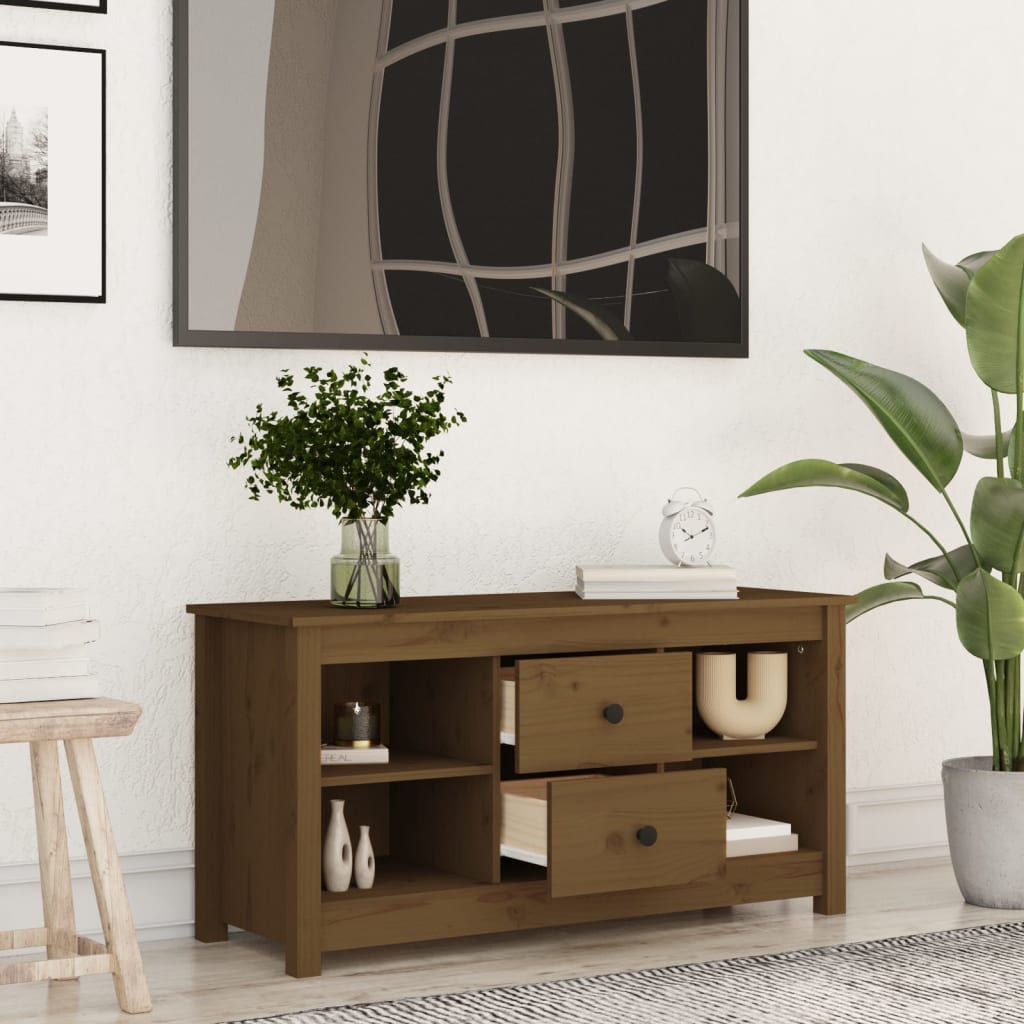 vidaXL Comodă TV, maro miere, 103x36,5x52 cm, lemn masiv de pin vidaXL Comodă TV, maro miere, 103x36,5x52 cm, lemn masiv de pin