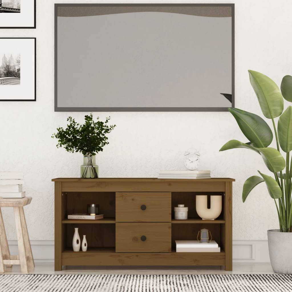 vidaXL Comodă TV, maro miere, 103x36,5x52 cm, lemn masiv de pin vidaXL Comodă TV, maro miere, 103x36,5x52 cm, lemn masiv de pin