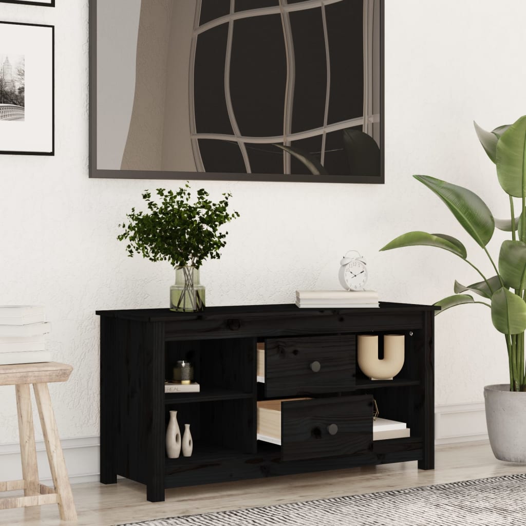 vidaXL Comodă TV, negru, 103x36,5x52 cm, lemn masiv de pin