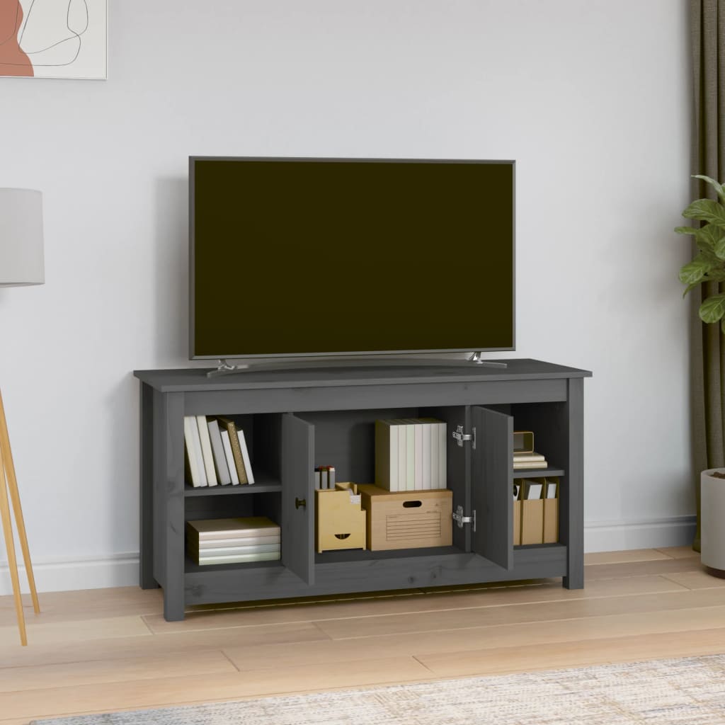 vidaXL Comodă TV, gri, 103x36,5x52 cm, lemn masiv de pin vidaXL Comodă TV, gri, 103x36,5x52 cm, lemn masiv de pin