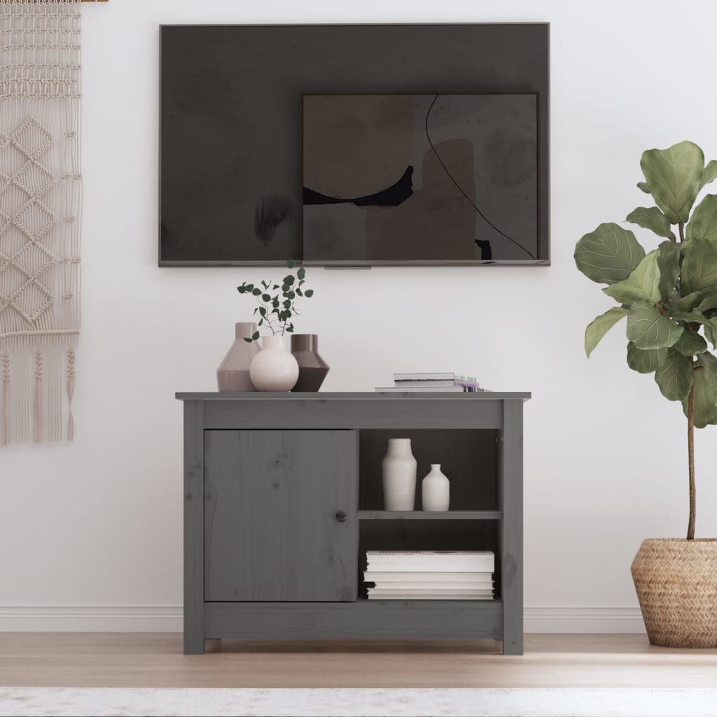 vidaXL Comodă TV, gri, 70x36,5x52 cm, lemn masiv de pin vidaXL Comodă TV, gri, 70x36,5x52 cm, lemn masiv de pin