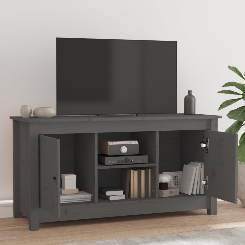 vidaXL Comodă TV, gri, 103x36,5x52 cm, lemn masiv de pin vidaXL Comodă TV, gri, 103x36,5x52 cm, lemn masiv de pin