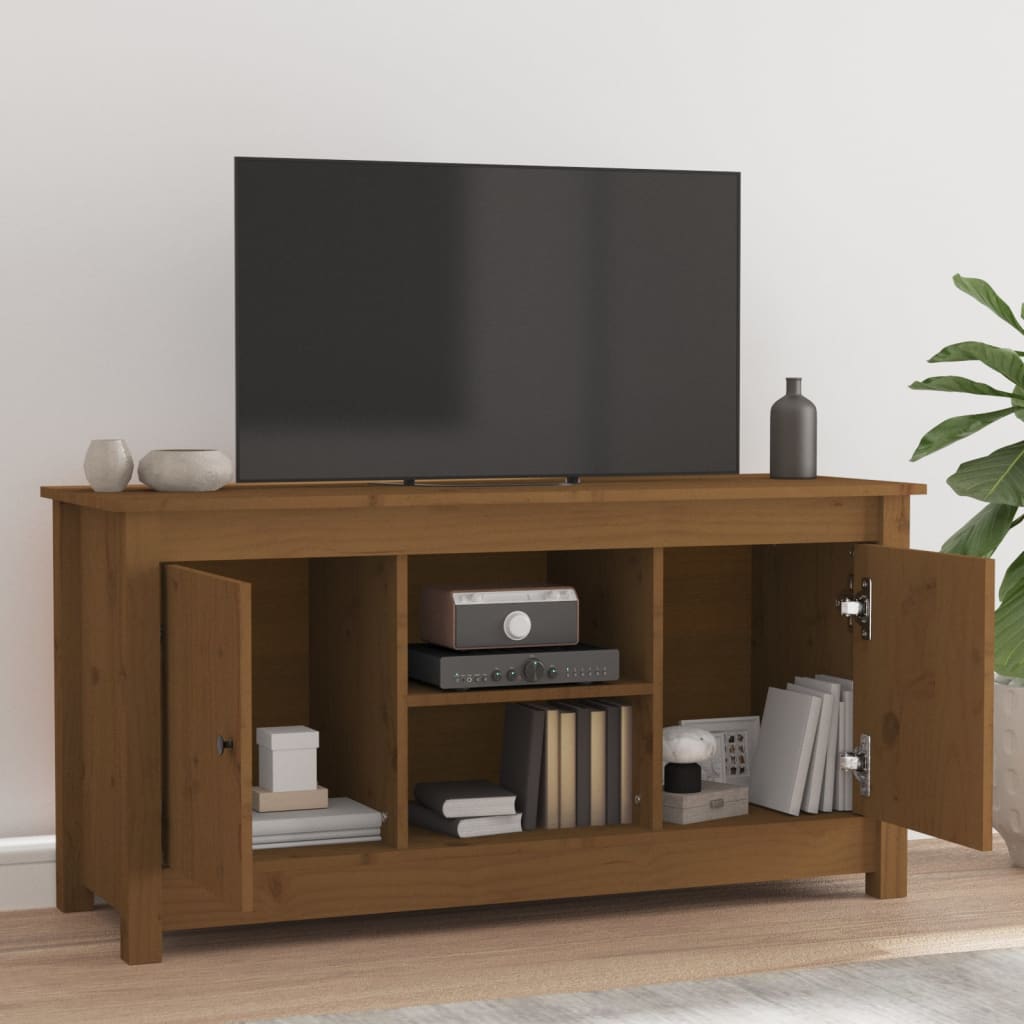vidaXL Comodă TV, maro miere, 103x36,5x52 cm, lemn masiv de pin vidaXL Comodă TV, maro miere, 103x36,5x52 cm, lemn masiv de pin