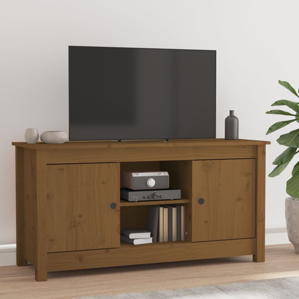 vidaXL Comodă TV, maro miere, 103x36,5x52 cm, lemn masiv de pin vidaXL Comodă TV, maro miere, 103x36,5x52 cm, lemn masiv de pin