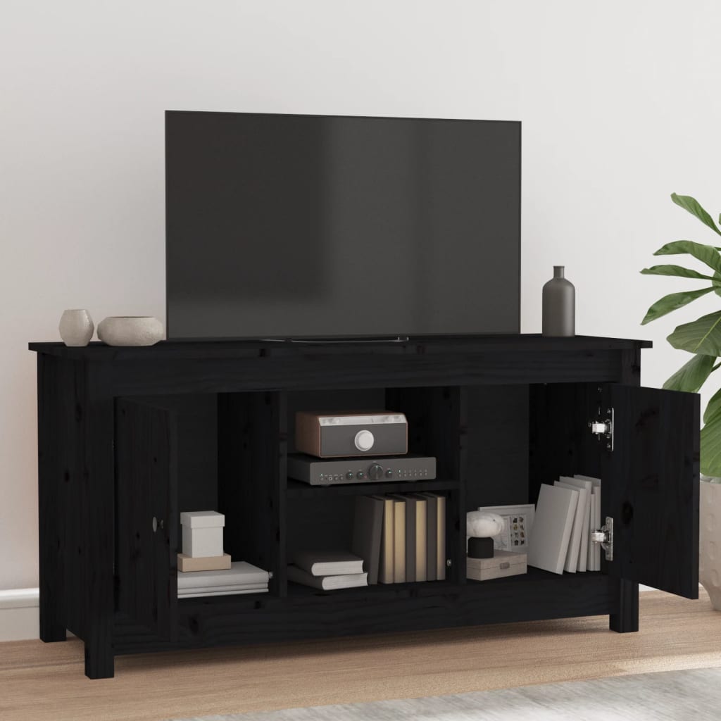 vidaXL Comodă TV, negru, 103x36,5x52 cm, lemn masiv de pin