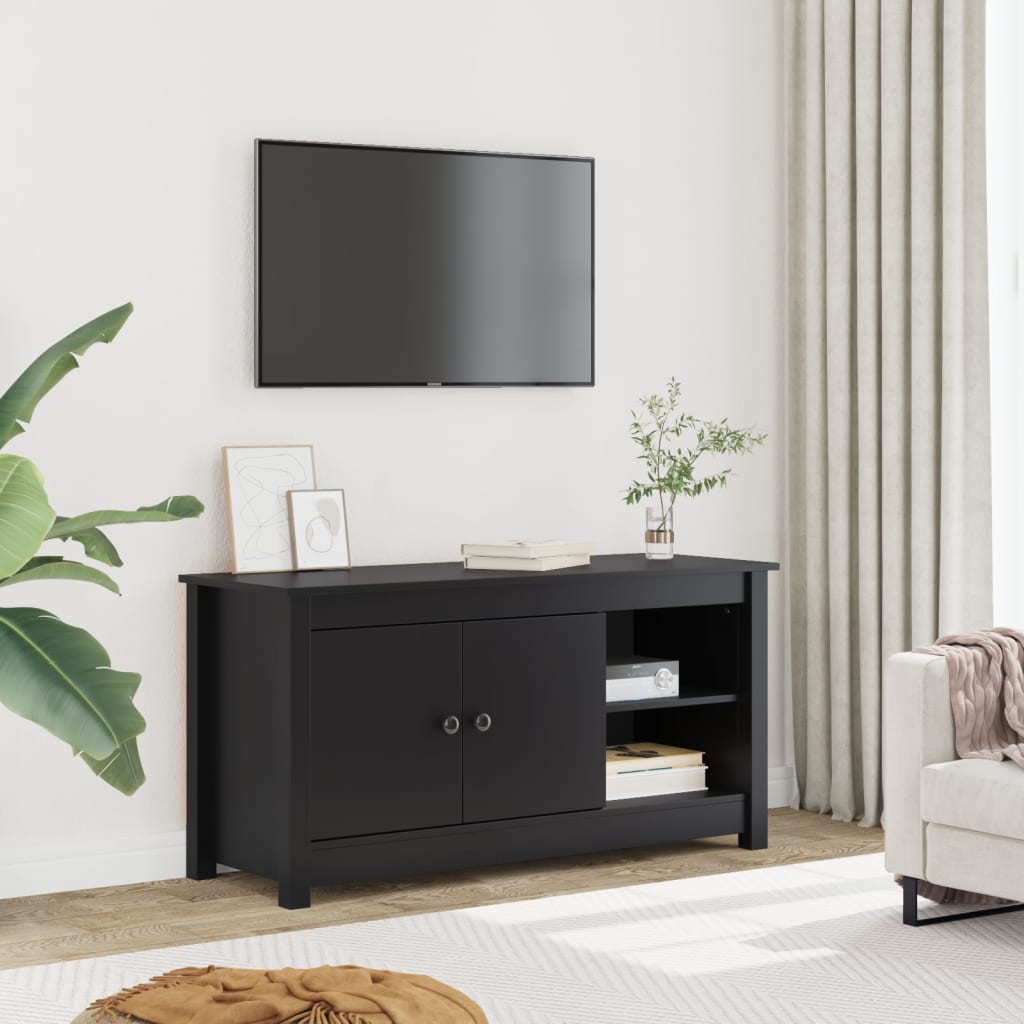 vidaXL Comodă TV, negru, 103x36,5x52 cm, lemn masiv de pin