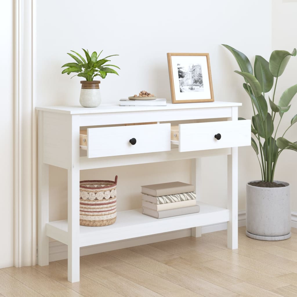 vidaXL Masă consolă, alb, 100x35x75 cm, lemn masiv de pin