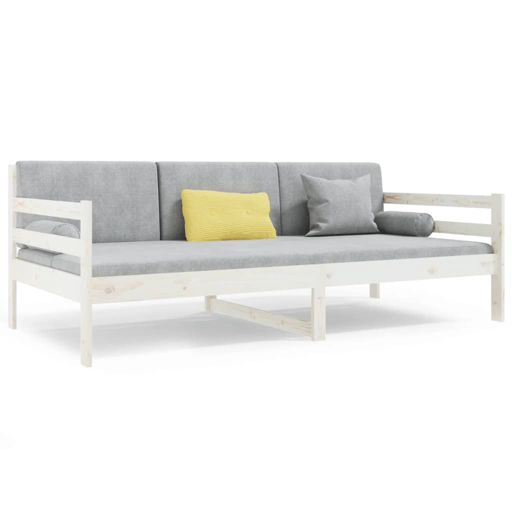 vidaXL Pat de zi fără saltea, alb, 90x190 cm, lemn masiv pin vidaXL Pat de zi fără saltea, alb, 90x190 cm, lemn masiv pin