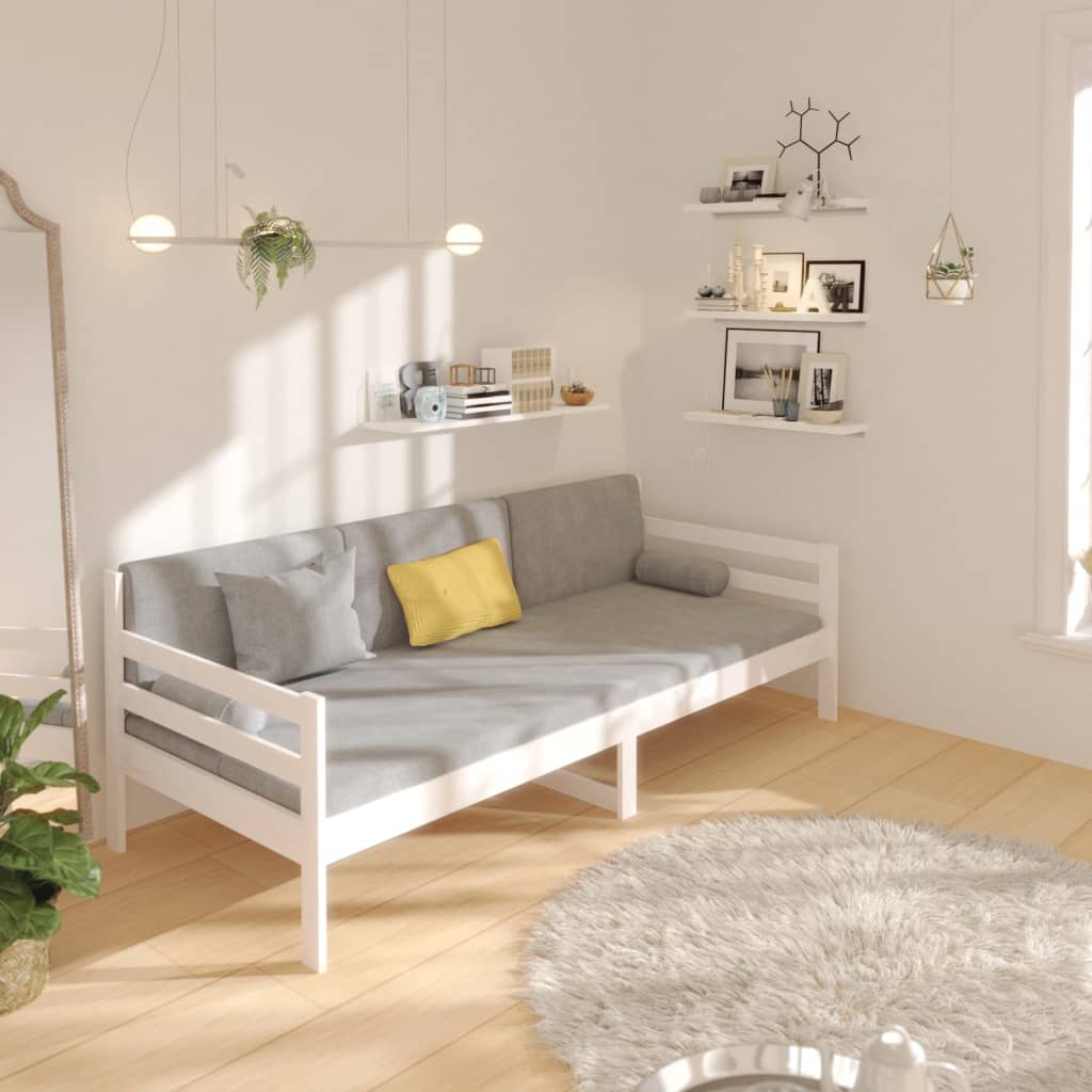 vidaXL Pat de zi fără saltea, alb, 90x190 cm, lemn masiv pin vidaXL Pat de zi fără saltea, alb, 90x190 cm, lemn masiv pin
