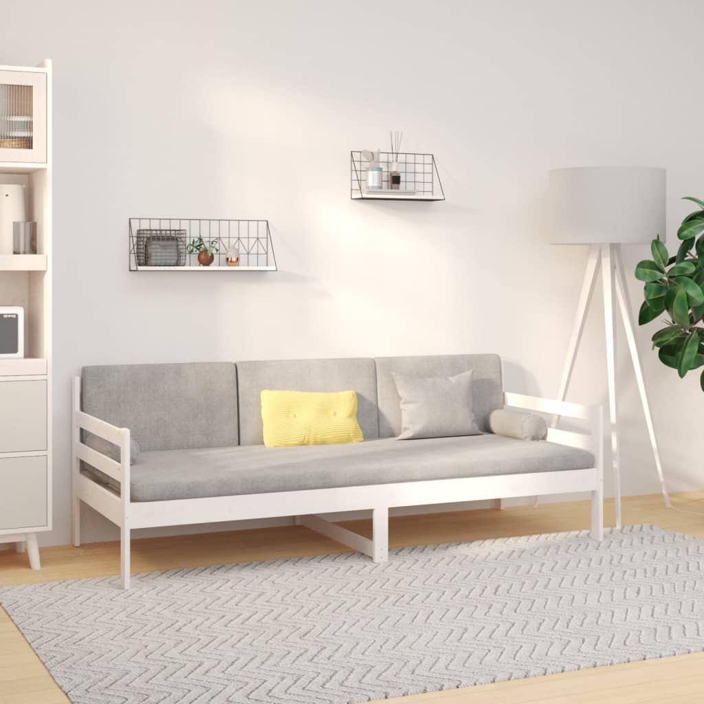 vidaXL Pat de zi fără saltea, alb, 90x190 cm, lemn masiv pin vidaXL Pat de zi fără saltea, alb, 90x190 cm, lemn masiv pin