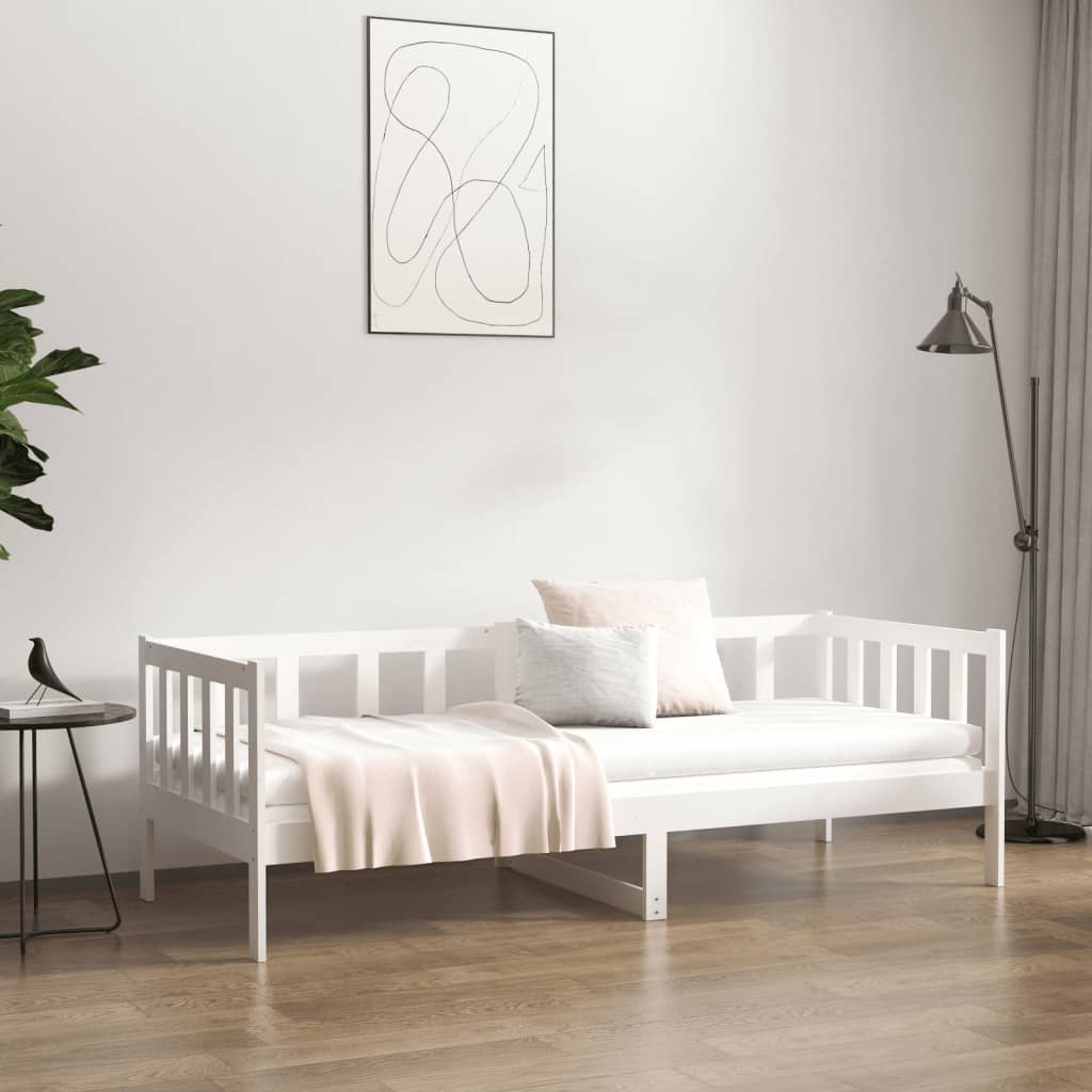 vidaXL Pat de zi fără saltea, alb, 90x190 cm, lemn masiv pin