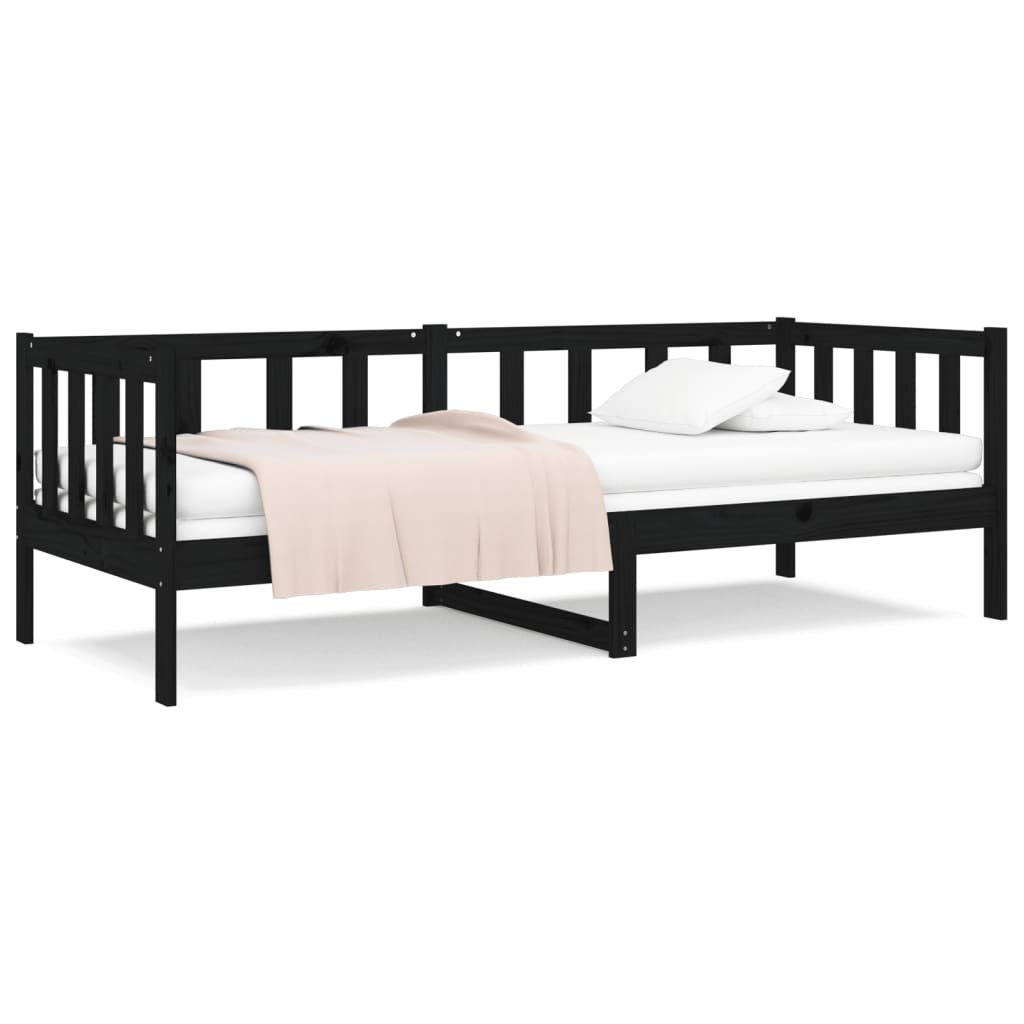 vidaXL Pat de zi, negru, 90x190 cm, lemn masiv de pin