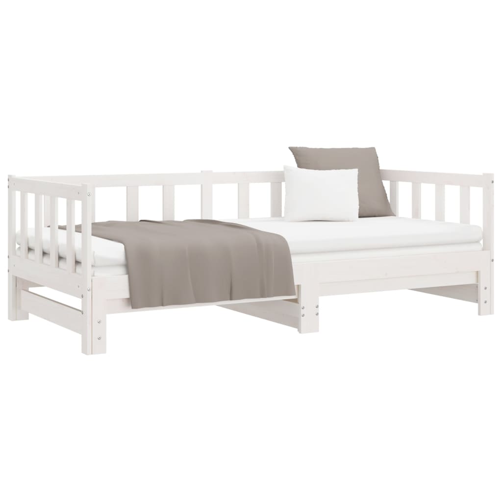 vidaXL Pat de zi extensibil, alb, 2x(90x190) cm, lemn masiv de pin