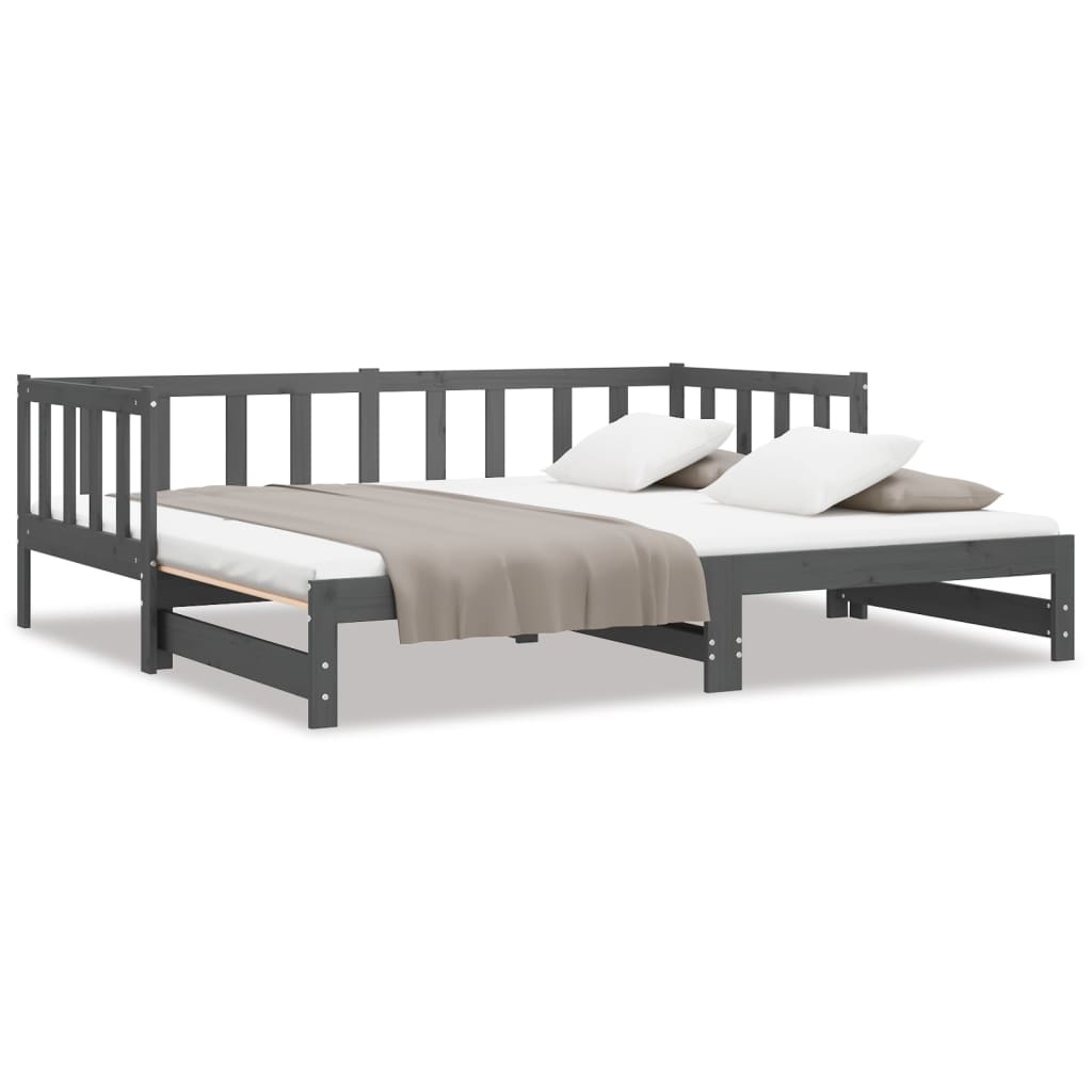 vidaXL Pat de zi extensibil, gri, 2x(90x190) cm, lemn masiv de pin
