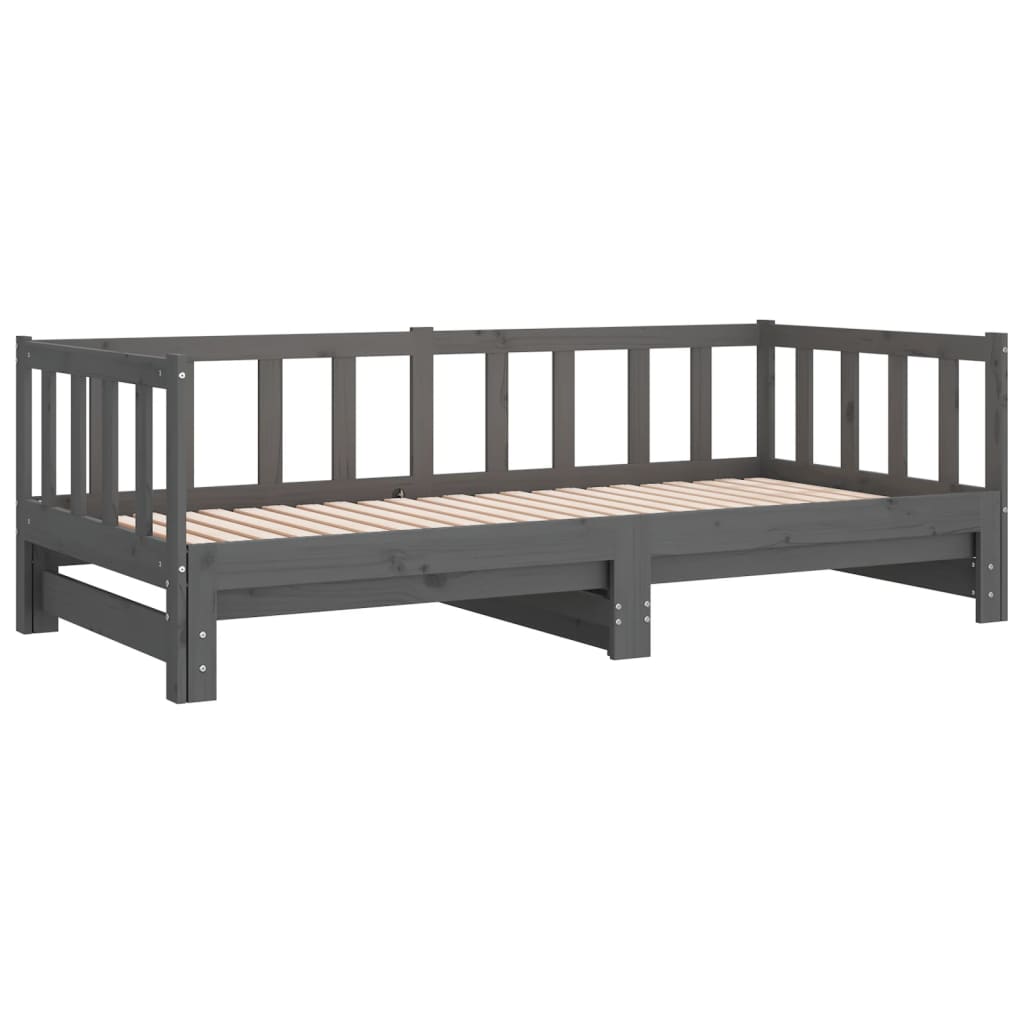 vidaXL Pat de zi extensibil, gri, 2x(90x190) cm, lemn masiv de pin