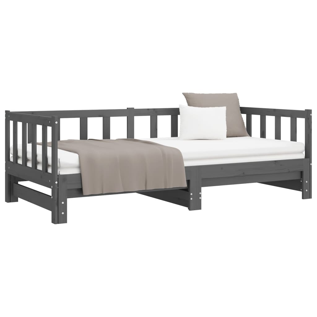 vidaXL Pat de zi extensibil, gri, 2x(90x190) cm, lemn masiv de pin