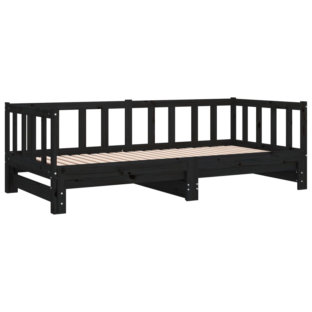 vidaXL Pat de zi extensibil, negru, 2x(90x190) cm, lemn masiv de pin