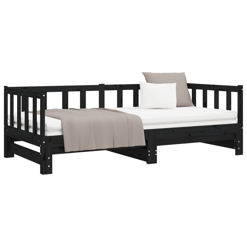 vidaXL Pat de zi extensibil, negru, 2x(90x190) cm, lemn masiv de pin