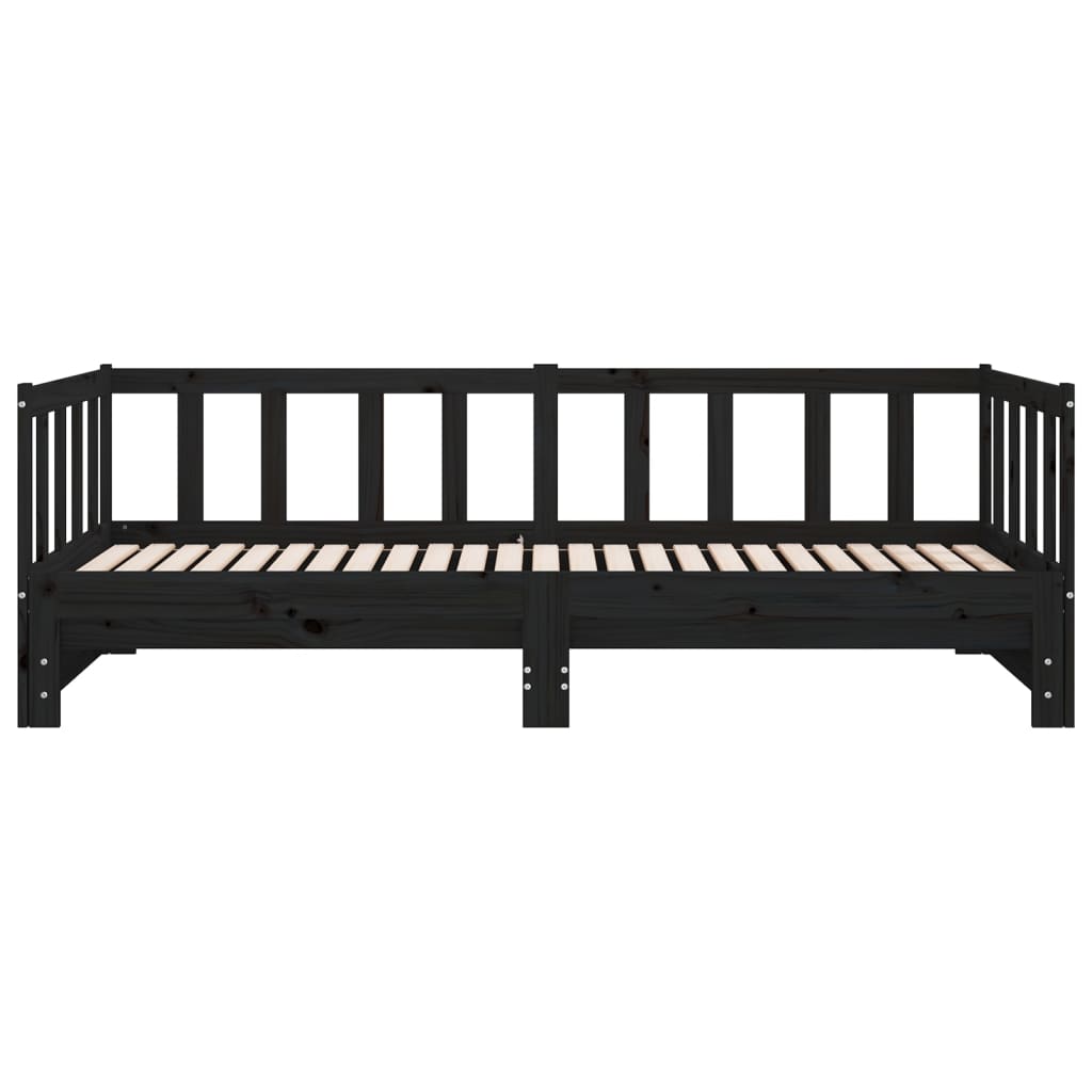 vidaXL Pat de zi extensibil, negru, 2x(90x190) cm, lemn masiv de pin