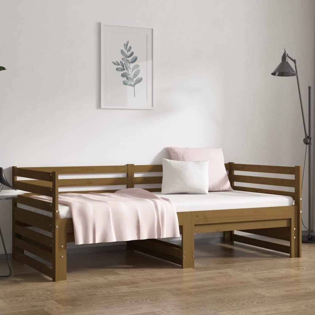 vidaXL Pat de zi extensibil maro miere 2x(90x190) cm lemn masiv de pin