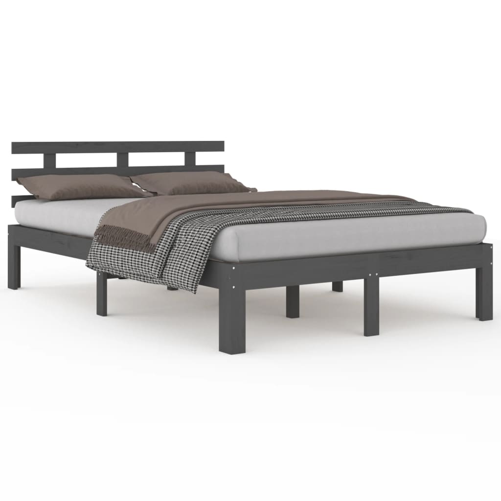 vidaXL Cadru de pat King Size, gri, 150x200 cm, lemn masiv vidaXL Cadru de pat King Size, gri, 150x200 cm, lemn masiv