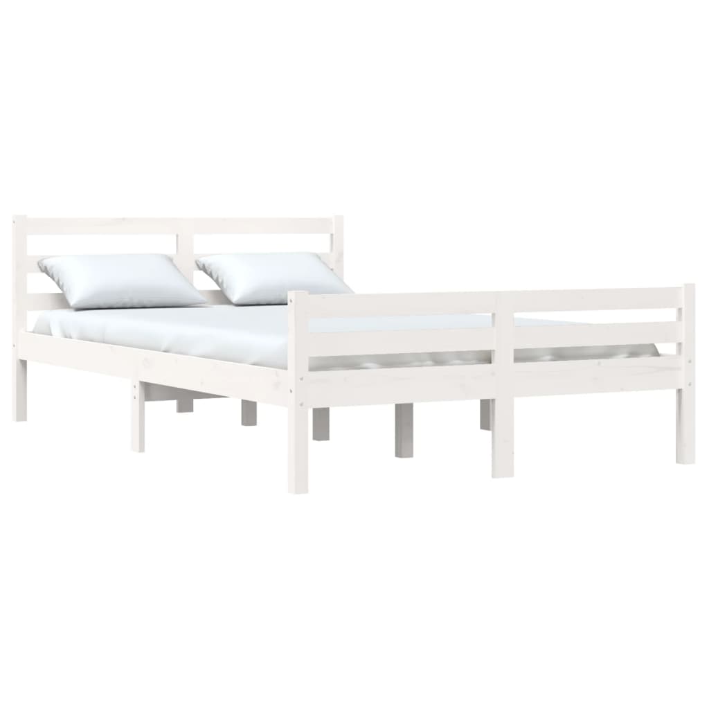 vidaXL Cadru de pat dublu, alb, 135x190 cm, lemn masiv