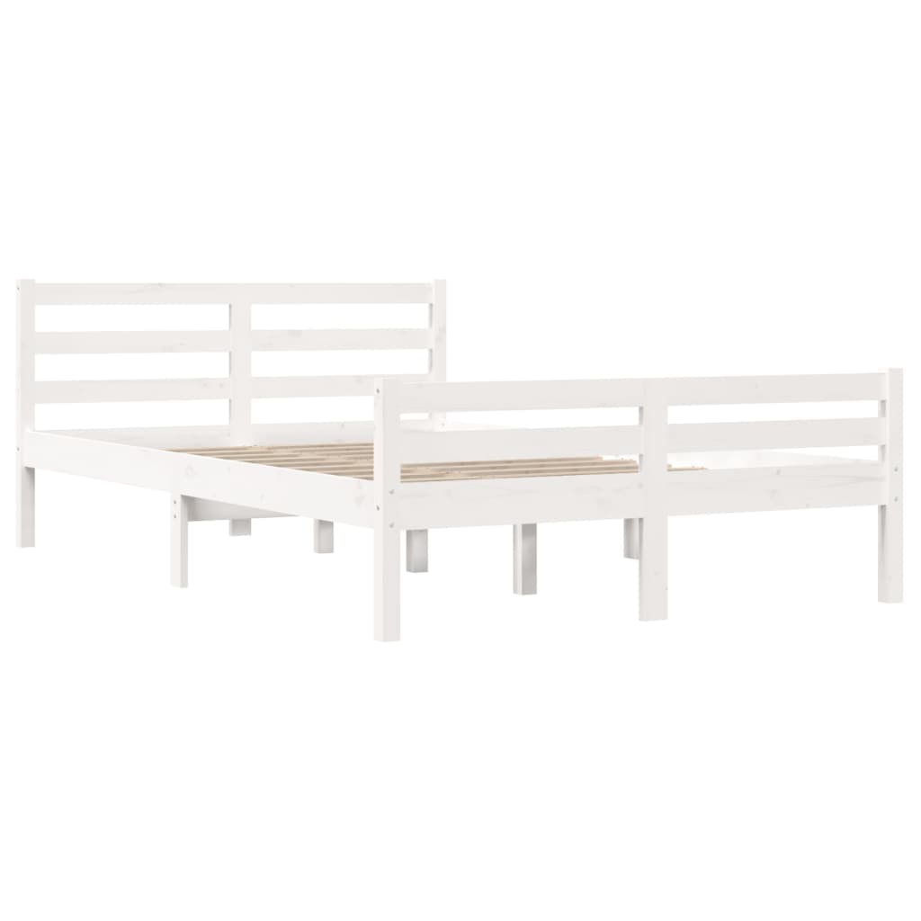 vidaXL Cadru de pat dublu, alb, 135x190 cm, lemn masiv