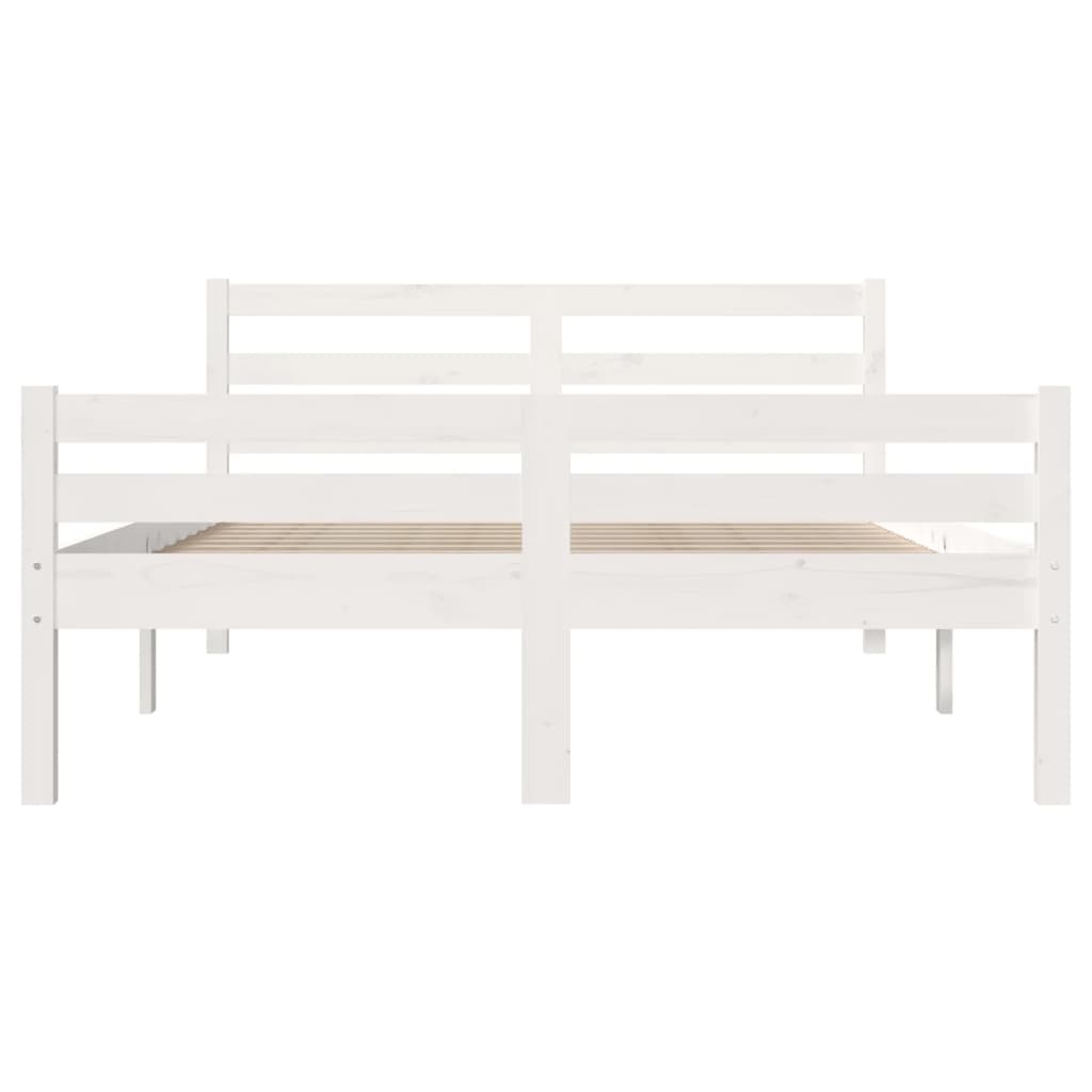 vidaXL Cadru de pat dublu, alb, 135x190 cm, lemn masiv