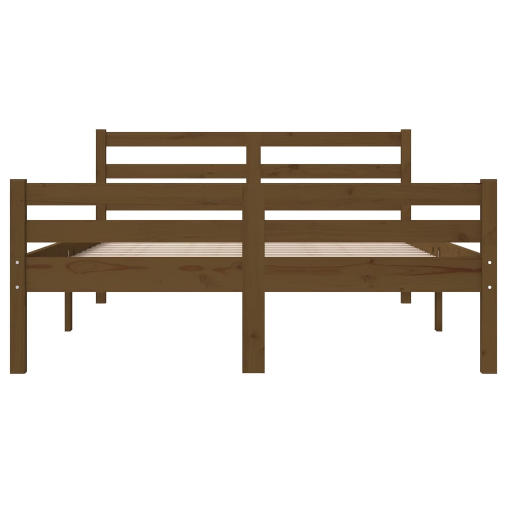 vidaXL Cadru de pat dublu, maro miere, 135x190 cm, lemn masiv