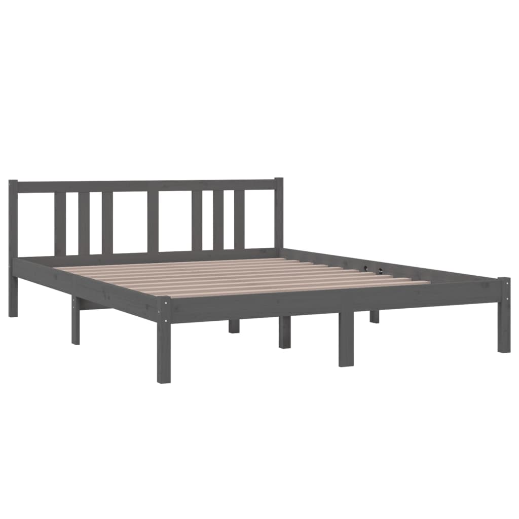 vidaXL Cadru de pat King Size, gri, 150x200 cm, lemn masiv vidaXL Cadru de pat King Size, gri, 150x200 cm, lemn masiv