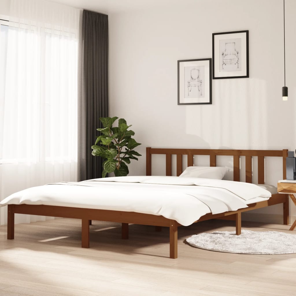vidaXL Cadru de pat King Size, maro miere, 150x200 cm, lemn masiv vidaXL Cadru de pat King Size, maro miere, 150x200 cm, lemn masiv