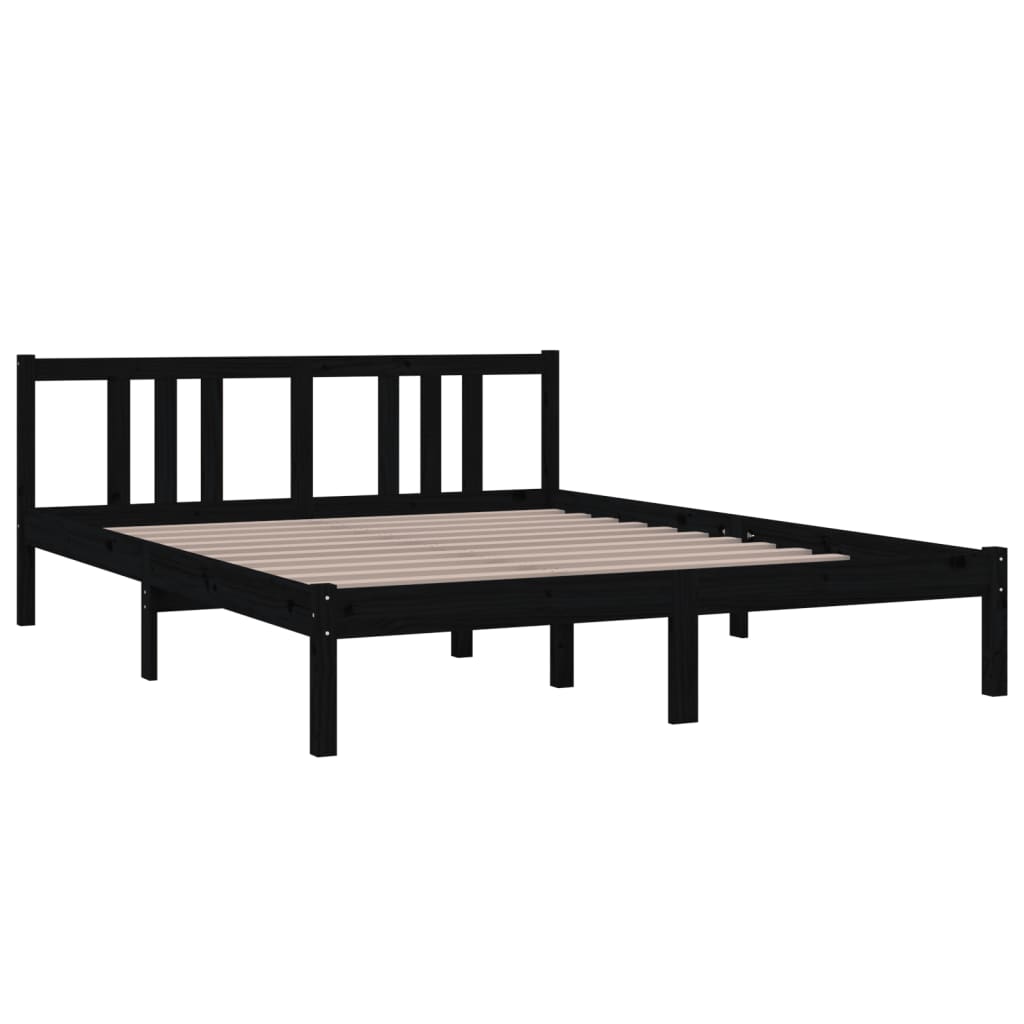 vidaXL Cadru de pat King Size, negru, 150x200 cm, lemn masiv vidaXL Cadru de pat King Size, negru, 150x200 cm, lemn masiv