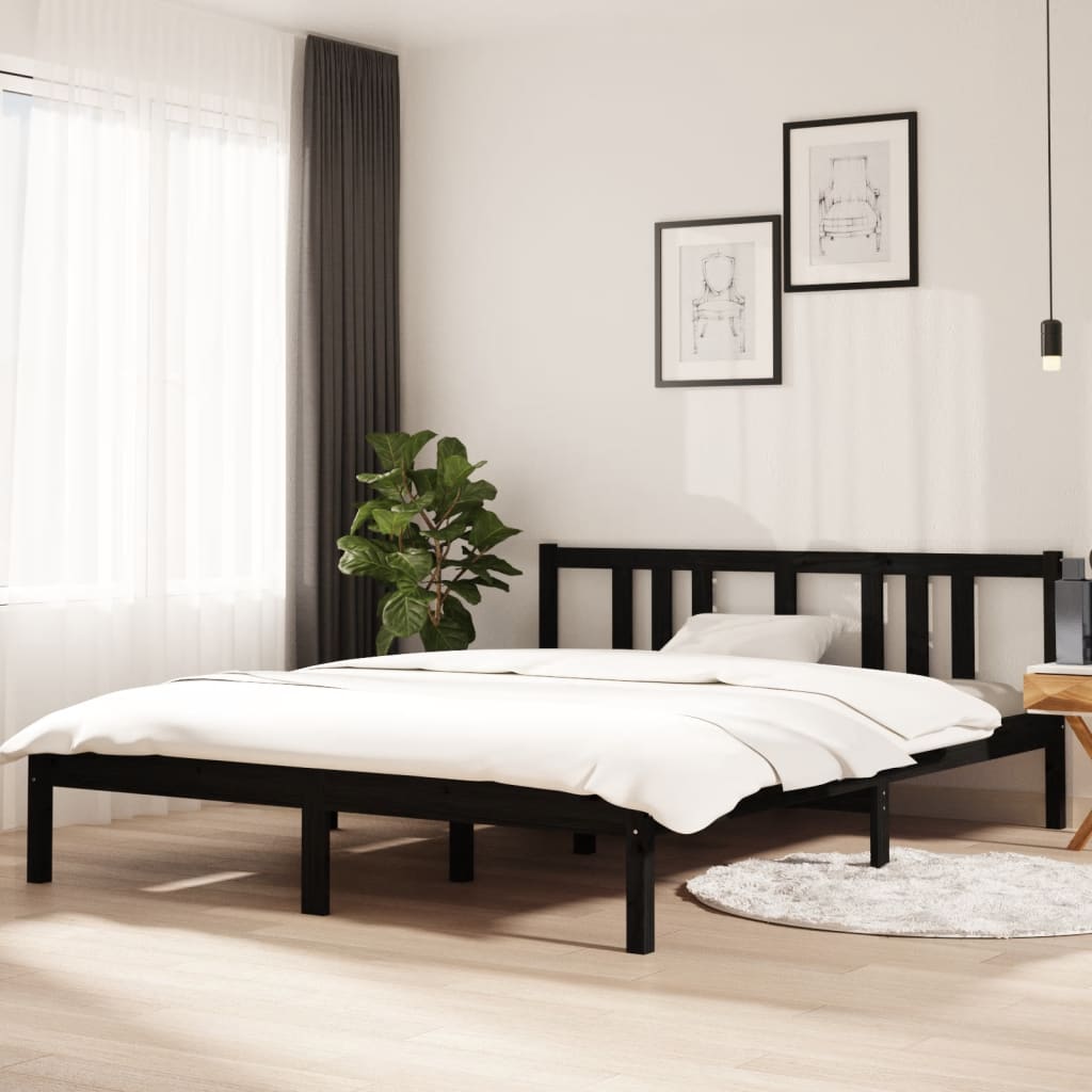 vidaXL Cadru de pat King Size, negru, 150x200 cm, lemn masiv vidaXL Cadru de pat King Size, negru, 150x200 cm, lemn masiv